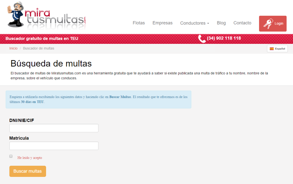 Buscador Miratusmultas.com: Datos para rastreo en el TEU.